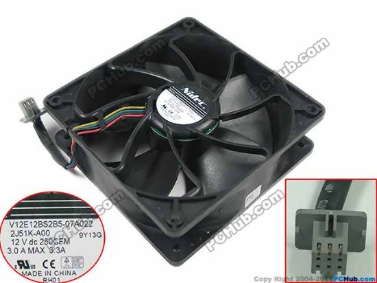 Picture of Nidec V12E12BS2B5-07A022 Server - Square Fan 2J51K-A00, sq120x120x38, 4-wire, 12V 3.3A