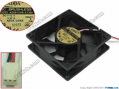 Picture of ADDA AD0812XB-A73GL Server - Square Fan  NAH1, sq80x80x25mm, w180x3x3, DC 12V 0.55A