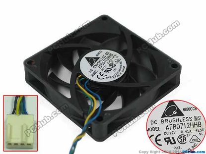 Picture of Delta Electronics AFB0712HHB Server - Square Fan 4E50, sq70x70x15mm, 4-wire, 12V 0.45A