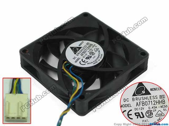 Picture of Delta Electronics AFB0712HHB Server - Square Fan 4E50, sq70x70x15mm, 4-wire, 12V 0.45A