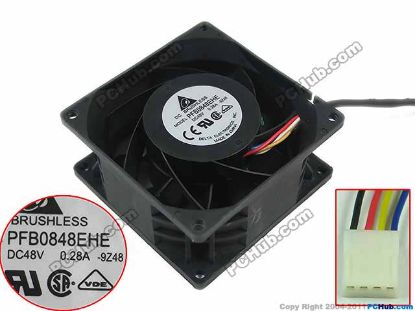 Picture of Delta Electronics PFB0848EHE Server - Square Fan -9Z48, sq80x80x38mm, 4-wire, DC 48V 0.28A