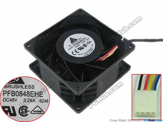 Picture of Delta Electronics PFB0848EHE Server - Square Fan -9Z48, sq80x80x38mm, 4-wire, DC 48V 0.28A