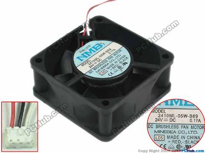 Picture of NMB-MAT / Minebea 2410ML-05W-B69 Server - Square Fan L05, sq60x60x25, w40x3x3, 24V 0.17A