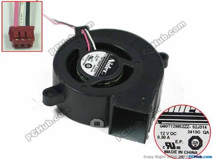 Picture of Nidec G60T12MS2ZZ-52J314 Server - Blower Fan 2413G, bw60x60x25mm, w50x3x3, 12V 0.3A