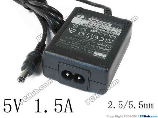 40126 Cisco 34-1743-01 AC Adapter 5V-12V 5V 1.5A, (2.5/5.5mm), ADP-8KB, Tip-C Cisco 34-1743-01 AC Adapter 5V-12V <span id="ctl00_ContentPlaceHolder1_ItemDesc1_lblItemDescription">&nbsp;AC Adapter CISCO P/N : 34-1743-01 , &nbsp;Model: &nbsp;ADP-8KB
<p>INPUT: 100-240V~ 1A, 50-60Hz<br />
OUTPUT: 5V 1.5A 7.5W</p>
<p>Connecter size: Int. Diameter: 2.50mm&nbsp;&nbsp;&nbsp;&nbsp;<br />
&nbsp;&nbsp;&nbsp;&nbsp;&nbsp;&nbsp;&nbsp;&nbsp;&nbsp;&nbsp;&nbsp;&nbsp;&nbsp;&nbsp;&nbsp;&nbsp;&nbsp;&nbsp;&nbsp;&nbsp;&nbsp;&nbsp;&nbsp;&nbsp;&nbsp; &nbsp;&nbsp;&nbsp;Ext. Diameter: 5.50mm<br />
<br />
Dimensions:&nbsp;66 x&nbsp;50 x&nbsp;25 mm</p>
<p><font color="#444444">**</font><font color="#444444" face="Verdana">Please take note,&nbsp;2 wire AC&nbsp;<a href="http://www.pchub.com/uph/category/356/Power-Core.html"><font color="#800080">power cord</font></a> not included.</font></p>
<p><font color="#444444" face="Verdana">&nbsp;</font></p>
<p><font color="#444444" face="Verdana">&nbsp;</font></p></span>