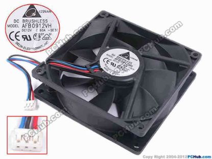 66969 Delta Electronics AFB0912VH Server - Square Fan -SE30, sq92x92x25, w70x3x3, 12V 0.60A Delta Electronics AFB0912VH Server - Square Fan 