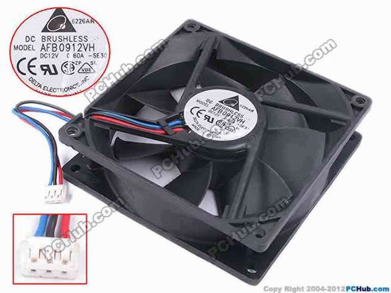 66969 Delta Electronics AFB0912VH Server - Square Fan -SE30, sq92x92x25, w70x3x3, 12V 0.60A Delta Electronics AFB0912VH Server - Square Fan 