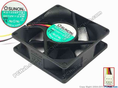 66978 SUNON KD1208PTB1 Server - Square Fan OCM, sq80x80x25, w430x3x3, 12V 2.6W SUNON KD1208PTB1 Server - Square Fan 