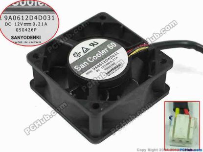 67005 Sanyo Denki 9A0612D4D031 Server - Square Fan sq60x60x25, w50x3x3, 12V 0.21A Sanyo Denki 9A0612D4D031 Server - Square Fan 