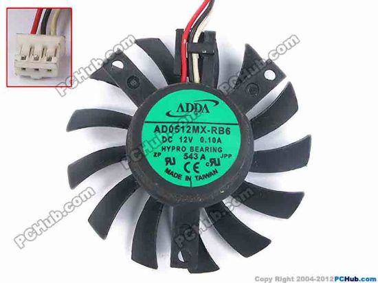 67062 ADDA AD0512MX-RB6 Server - Frameless / GPU Fan 12V 0.10A, dia45, ctc35x35x27, w80x3x3 ADDA AD0512MX-RB6 Server - Frameless / GPU Fan Cooling Fan for display card X700 X700PRO
