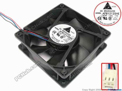 67183 Delta Electronics AFB1212SHE Server - Square Fan -F00, sq120x120x38, w160x3x3, 12V 1.60A Delta Electronics AFB1212SHE Server - Square Fan 