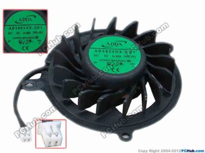 67243 ADDA AD3805HX-ED1 Cooling Fan  KBL00, 0.30A, w30x2x2, s44x44x12, Bare Fan ADDA AD3805HX-ED1 Cooling Fan  