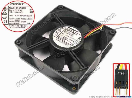 67267 ebm-papst MULTIFAN 4214 HS Server - Square Fan MULTIFAN4214HS, sq120x120x38, w160x3x4, 24V 5.3W ebm-papst MULTIFAN 4214 HS Server - Square Fan 