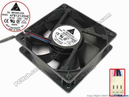 67298 Delta Electronics AFB1212SHE Server - Square Fan -R00, sq120x120x38, w200x3x3, 12V 1.60A Delta Electronics AFB1212SHE Server - Square Fan 