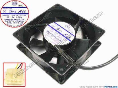 67315 Sanyo Denki 109E1212H144 Server - Square Fan C90L-1410-0120, sq120x120x38, 3-wire, 12V 0.52A Sanyo Denki 109E1212H144 Server - Square Fan 