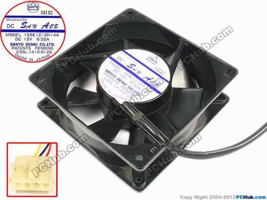 67315 Sanyo Denki 109E1212H144 Server - Square Fan C90L-1410-0120, sq120x120x38, 3-wire, 12V 0.52A Sanyo Denki 109E1212H144 Server - Square Fan 