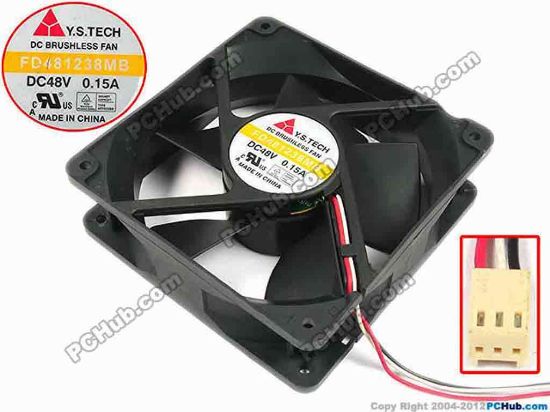 67336 Y.S TECH FD481238MB Server - Square Fan sq120x120x38, w130x3x3, 48V 0.15A Y.S TECH FD481238MB Server - Square Fan