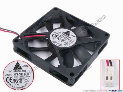 67562 Delta Electronics AFB0812HB Server - Square Fan -SV17, sq80x80x15, w125x2x2, 12V 0.20A Delta Electronics AFB0812HB Server - Square Fan 