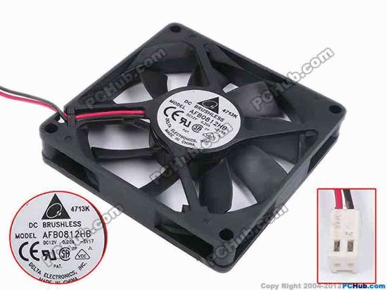 67562 Delta Electronics AFB0812HB Server - Square Fan -SV17, sq80x80x15, w125x2x2, 12V 0.20A Delta Electronics AFB0812HB Server - Square Fan 