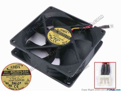 67630 ADDA AD0924HB-A72GL Server - Square Fan sq92x92x25, w25x3x3, 24V 0.15A ADDA AD0924HB-A72GL Server - Square Fan 