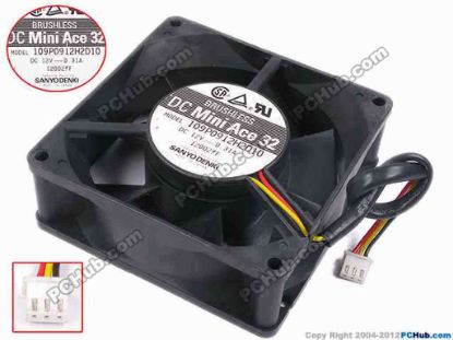 67636 Sanyo Denki 109P0912H2D10 Server - Square Fan sq92x92x32, w160x3x3, 12V 0.31A Sanyo Denki 109P0912H2D10 Server - Square Fan 