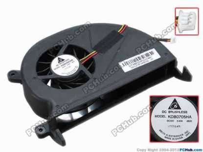 68892 Delta Electronics KDB0705HA Cooling Fan  (-9B22), 0.40A, w35x3x3, s87x105x22, Bare Fan Delta Electronics KDB0705HA Cooling Fan  