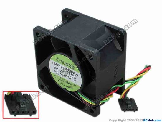 68952 SUNON PMD1206PMB3-A Server - Square Fan (2).B938.F, 60x60x38, w105x4x5, 12V 5.2W SUNON PMD1206PMB3-A Server - Square Fan 