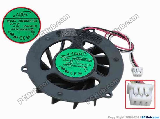 69041 ADDA AD0605HX-TB3 Cooling Fan  CW4Y73L3, dia48x10, w85x3x3, 0.25A, Bare Fan ADDA AD0605HX-TB3 Cooling Fan  