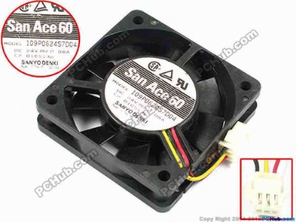 69104 Sanyo Denki 109P0624S7D04 Server - Square Fan sq60x60x15, w20x3x3, 24V 0.08A Sanyo Denki 109P0624S7D04 Server - Square Fan 