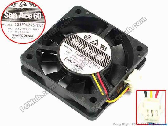 69104 Sanyo Denki 109P0624S7D04 Server - Square Fan sq60x60x15, w20x3x3, 24V 0.08A Sanyo Denki 109P0624S7D04 Server - Square Fan 