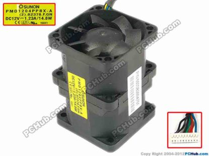 69199 SUNON PMD1204PPBX-A Server - Square Fan (2).B2378.F.GN, sq40x40x56, w60x9x10, 12V 1.23A SUNON PMD1204PPBX-A Server - Square Fan