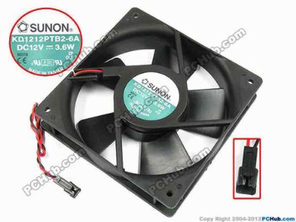 70333 SUNON KD1212PTB2-6A Server - Square Fan sq120x120x25, w200x2x2, 12V 3.6W SUNON KD1212PTB2-6A Server - Square Fan 