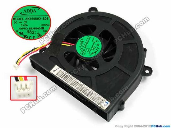 70561 ADDA AB7505HX-S03 Cooling Fan  JSRAA, bw75x70x16, w30x3x3, 5V 0.40A, Bare Fan ADDA AB7505HX-S03 Cooling Fan  