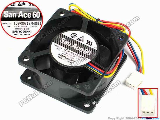 70817 Sanyo Denki 109R0612M4091 Server - Square Fan sq60x60x25, w585x3x3, 12V 0.06A Sanyo Denki 109R0612M4091 Server - Square Fan 