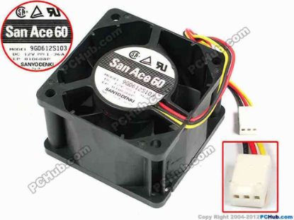 70818 Sanyo Denki 9G0612S103 Server - Square Fan sq60x60x38, w190x3x3, 12V 1.36A Sanyo Denki 9G0612S103 Server - Square Fan 