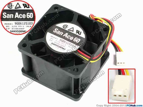 70818 Sanyo Denki 9G0612S103 Server - Square Fan sq60x60x38, w190x3x3, 12V 1.36A Sanyo Denki 9G0612S103 Server - Square Fan 