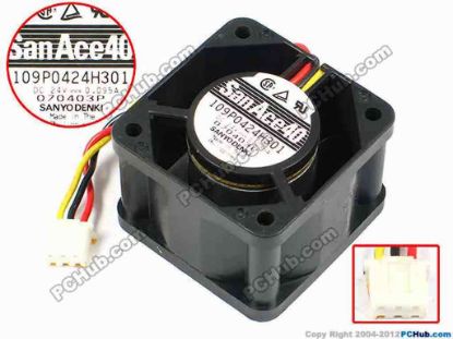 70834 Sanyo Denki 109P0424H301 Server - Square Fan sq40x40x28, w75x3x3, 24V 0.095A Sanyo Denki 109P0424H301 Server - Square Fan 