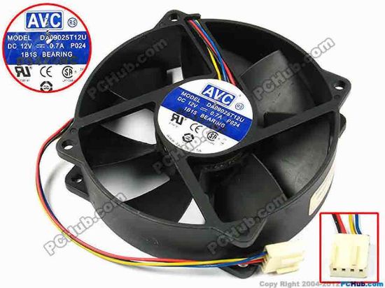 70928 AVC DA09025T12U Server - Round Fan P024, dia95x95x25, w195x4x4, 12V 0.7A AVC DA09025T12U Server - Round Fan 