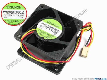 70945 SUNON PMD1206PMB1-A Server - Square Fan (2).B939.F.GN, sq60x60x38, w200x3x3, 12V 11.2W SUNON PMD1206PMB1-A Server - Square Fan 