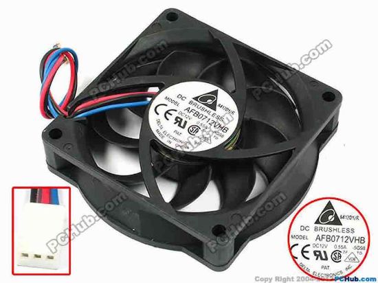 70948 Delta Electronics AFB0712VHB Server - Square Fan -5G98, sq70x70x15, w100x3x3, 12V 0.55A Delta Electronics AFB0712VHB Server - Square Fan 