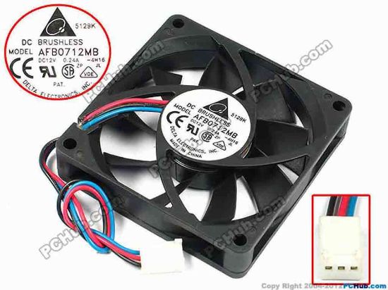 70953 Delta Electronics AFB0712MB Server - Square Fan -4H16, sq70x70x15, w120x3x3, 12V 0.24A Delta Electronics AFB0712MB Server - Square Fan 