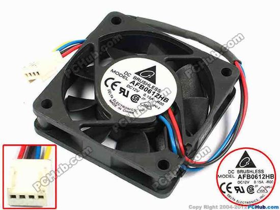 71005 Delta Electronics AFB0612HB Server - Square Fan -R00, sq60x60x15, w160x4x4, 12V 0.15A Delta Electronics AFB0612HB Server - Square Fan 