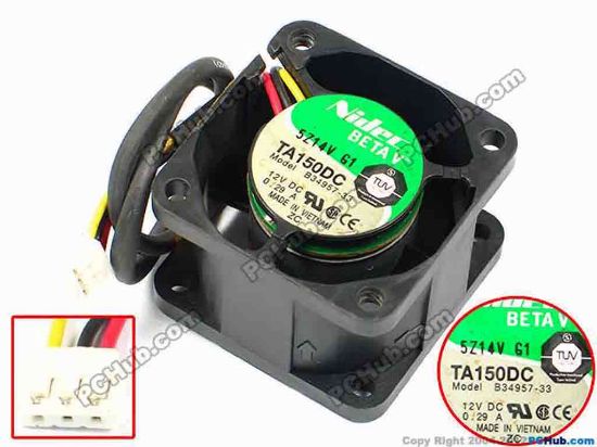 71044 Nidec B34957-33 Server - Square Fan sq40x40x28, w260x3x3, 12V 0.29A Nidec B34957-33 Server - Square Fan 