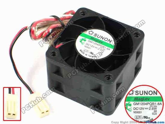 71091 SUNON GM1204PQB1-8A Server - Square Fan 2.GN, sq40x40x28, w150x2x2, 12V 2.6W SUNON GM1204PQB1-8A Server - Square Fan 