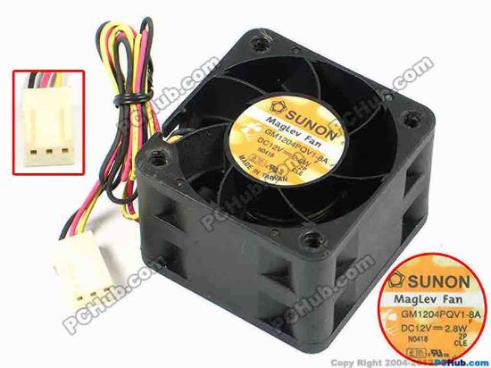 71093 SUNON GM1204PQB1-8A Server - Square Fan F, sq40x40x28, w225x3x3, 12V 2,8W SUNON GM1204PQB1-8A Server - Square Fan 