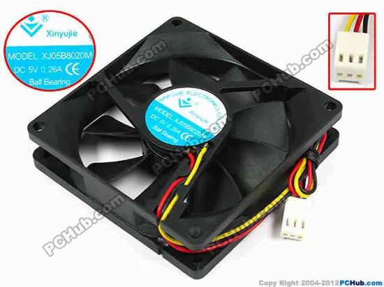 71511 Xinyujie DC- Bearing OEM- Square Fan XJ05B8020M, w200x3x3, 0.26A Xinyujie DC- Bearing OEM- Square Fan 