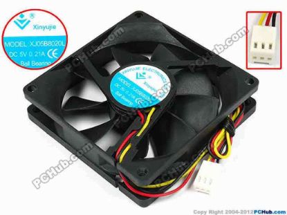 71512 Xinyujie DC- Bearing OEM- Square Fan XJ05B8020L, w200x3x3, 0.21A Xinyujie DC- Bearing OEM- Square Fan 