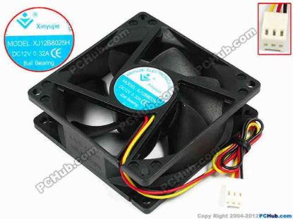 71540 Xinyujie DC- Bearing OEM- Square Fan XJ12B8025H, w200x3x3, 0.32A Xinyujie DC- Bearing OEM- Square Fan 