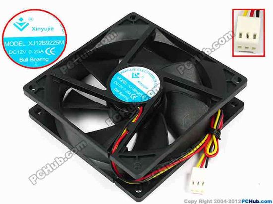 71637 Xinyujie DC- Bearing OEM- Square Fan XJ12B9225M, w195x3x3, 0.25A Xinyujie DC- Bearing OEM- Square Fan 