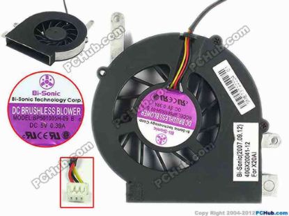 72698 Bi-Sonic BP501005H-09 Cooling Fan  C, bw61x61x12, w95x3x3, 5V 0.39A, Bare Fan Bi-Sonic BP501005H-09 Cooling Fan  
